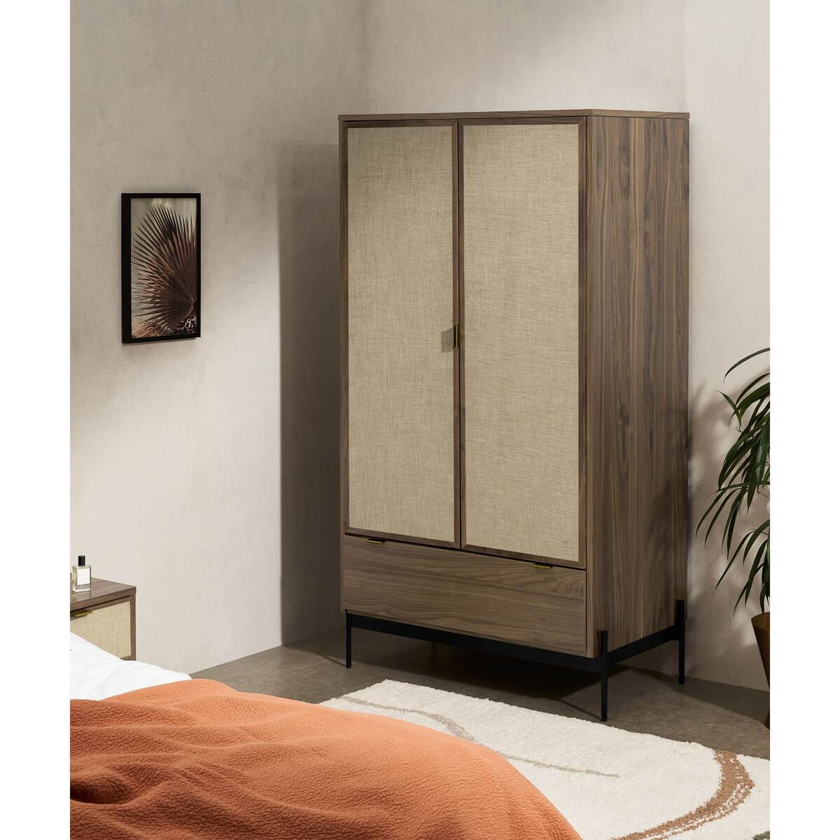 Balmore Double Wardrobe, Walnut & Hessian – image 3