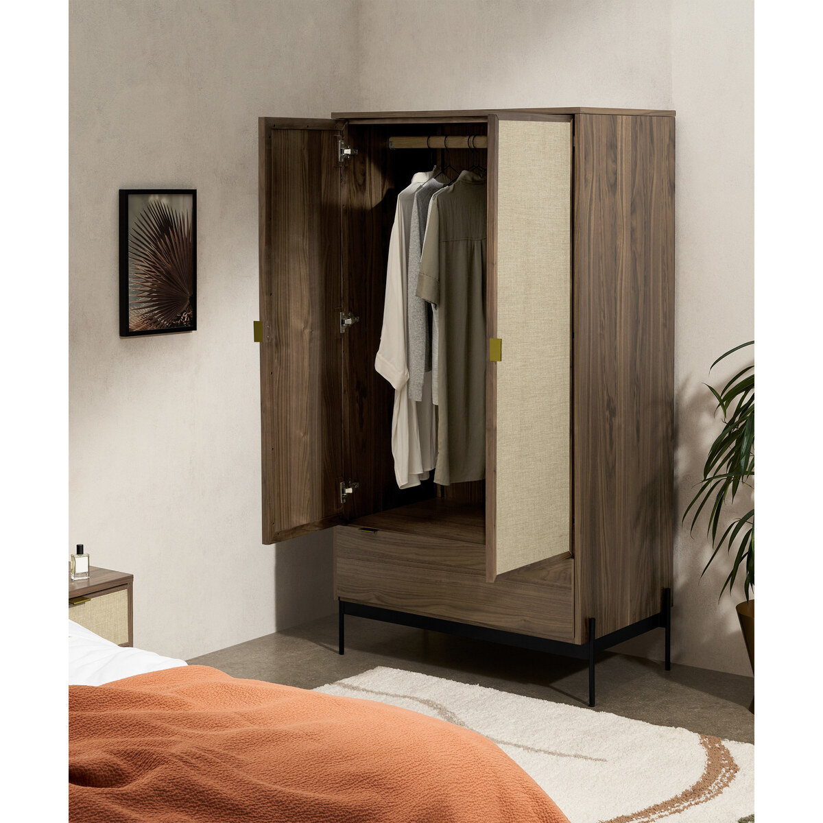 Balmore Double Wardrobe, Walnut & Hessian – image 6