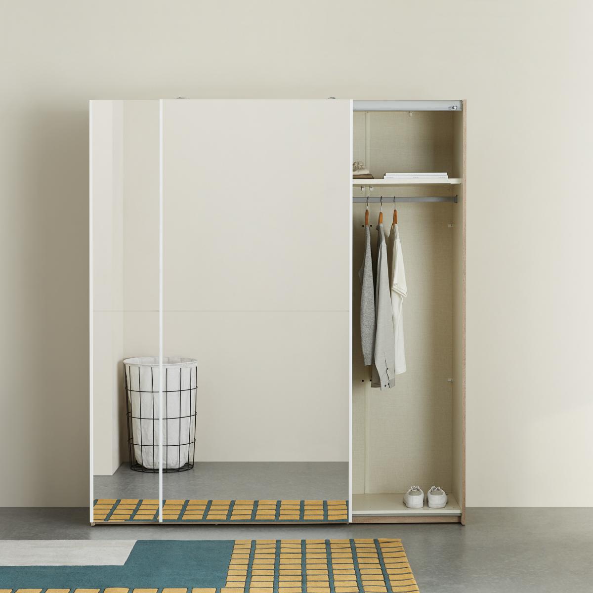 Elso Sliding Wardrobe 180cm, Oak Frame with Mirror Doors – image 2