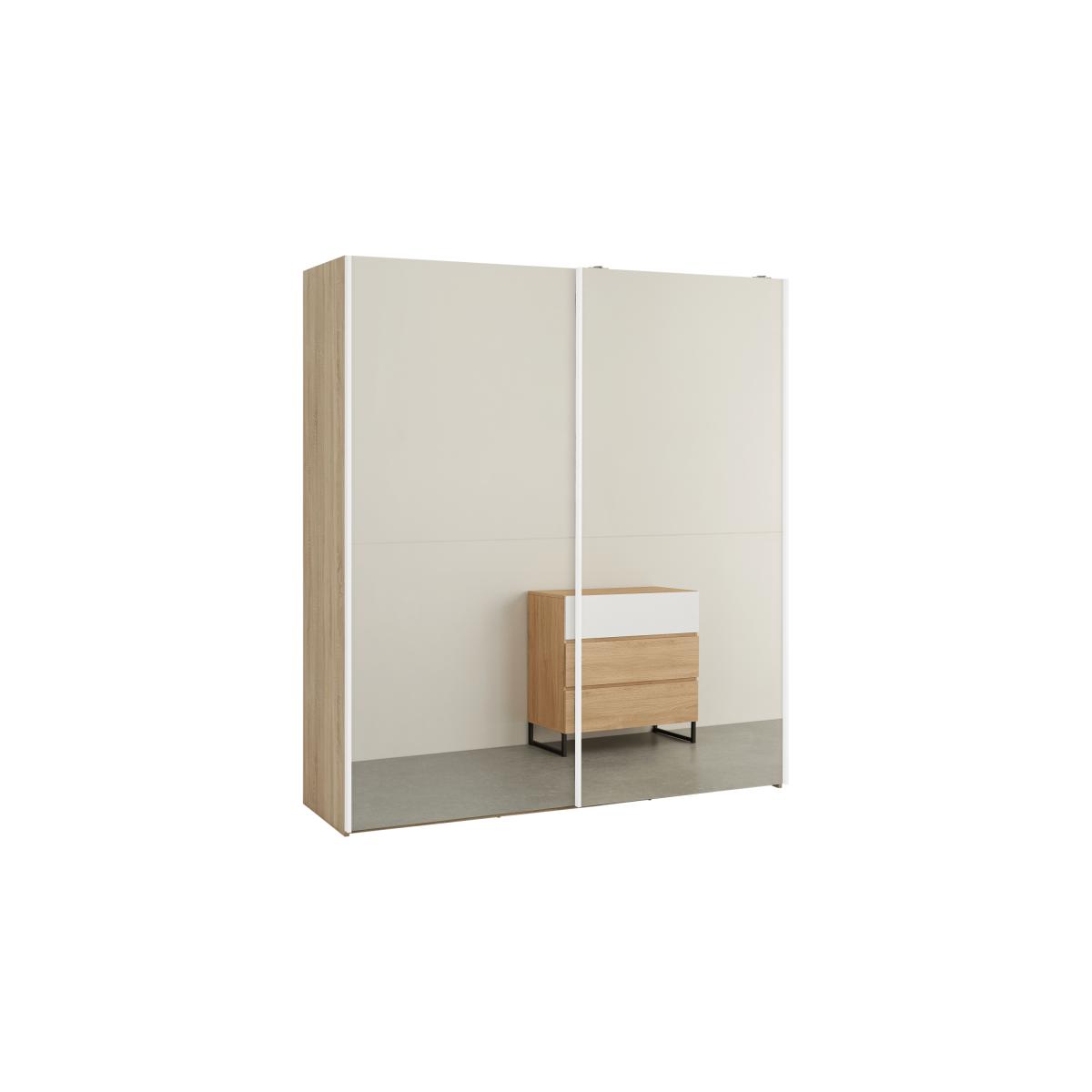 Elso Sliding Wardrobe 180cm, Oak Frame with Mirror Doors – image 3