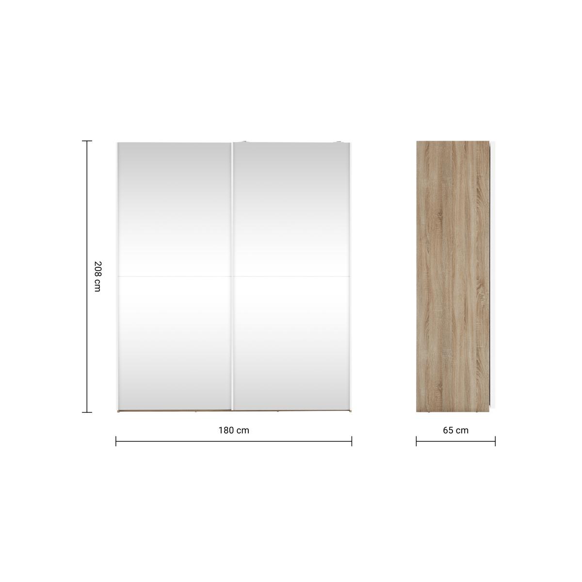 Elso Sliding Wardrobe 180cm, Oak Frame with Mirror Doors – image 9