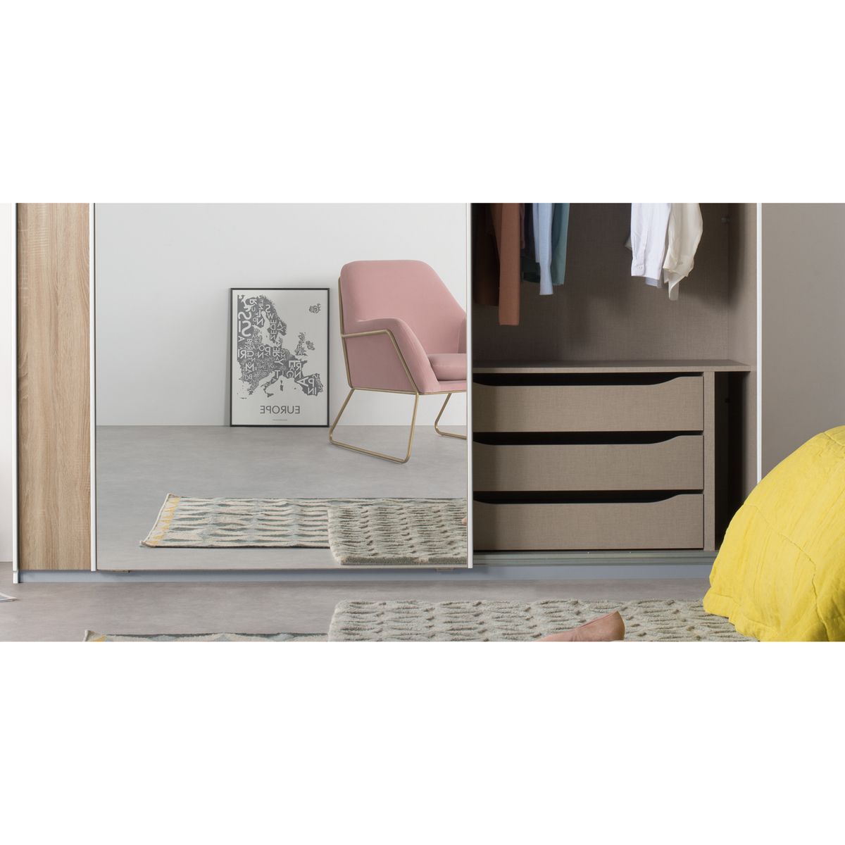 Malix 2 door 181cm Sliding Wardrobe, White frame,Oak & Mirror doors, Standard Interior – image 5