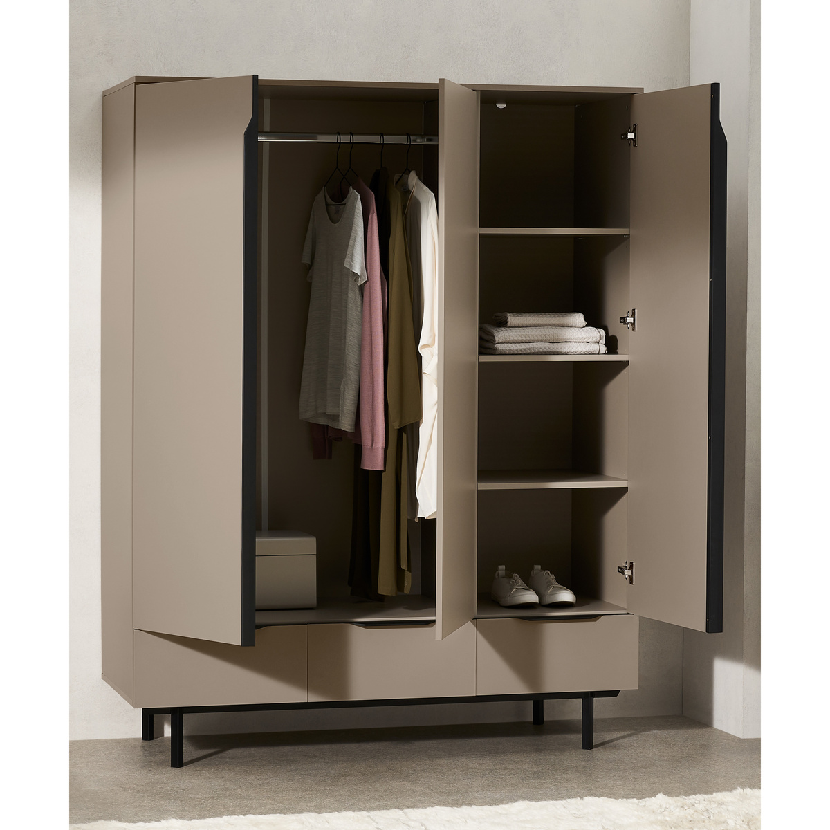 Damien Triple Wardrobe, Capuccino & Black – image 4