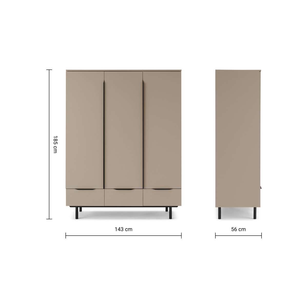Damien Triple Wardrobe, Capuccino & Black – image 5