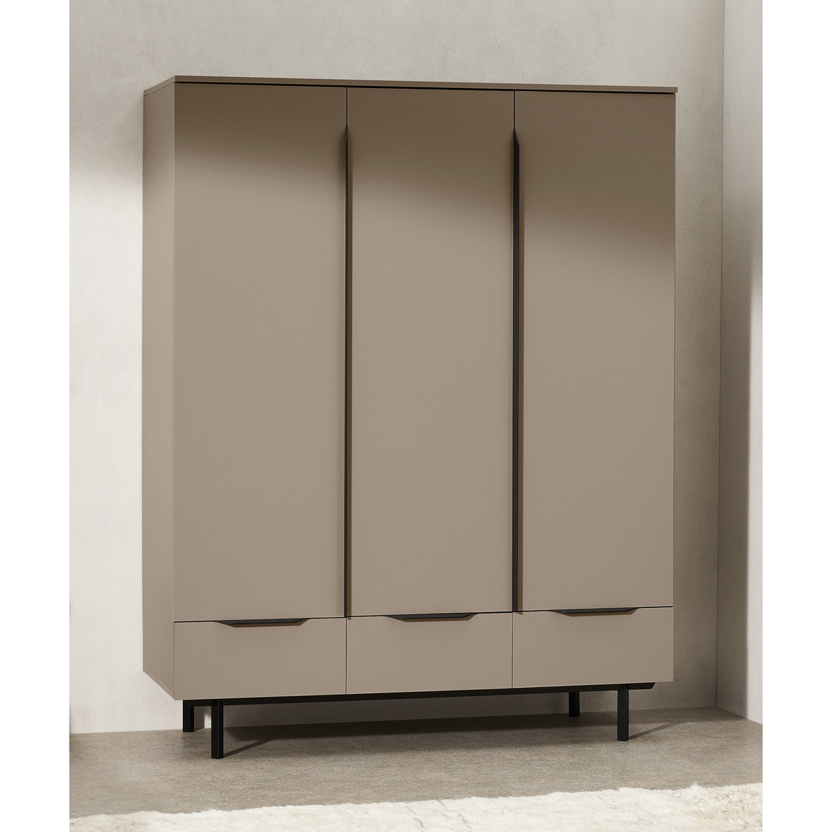 Damien Triple Wardrobe, Capuccino & Black – image 8