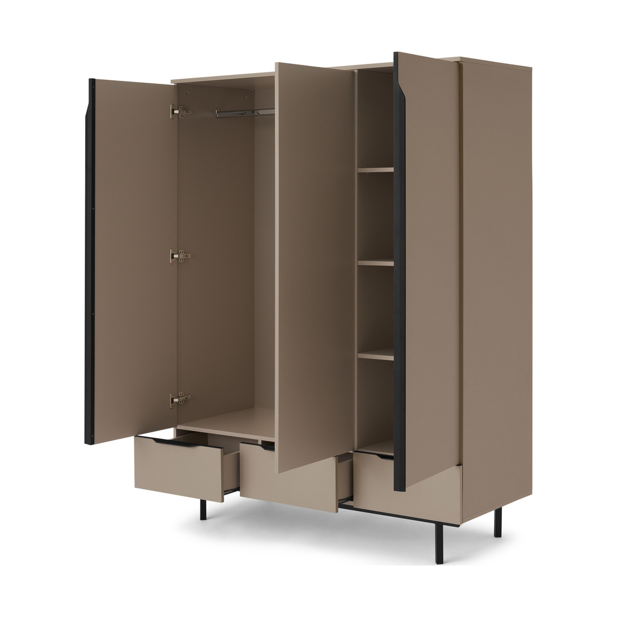 Damien Triple Wardrobe, Capuccino & Black – image 9