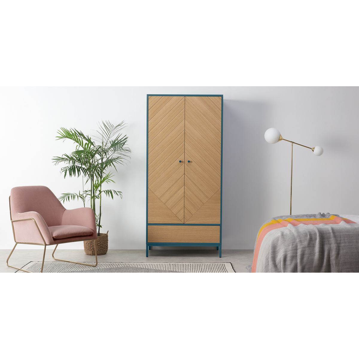 Mera Double Wardrobe, Oak & Teal – image 3
