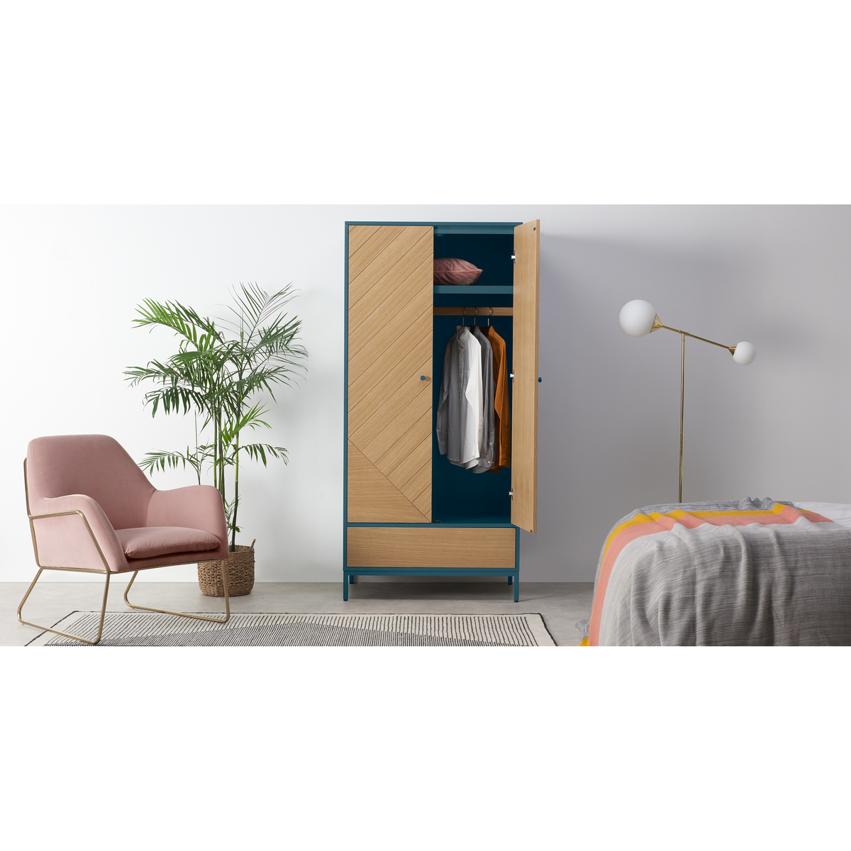 Mera Double Wardrobe, Oak & Teal – image 7