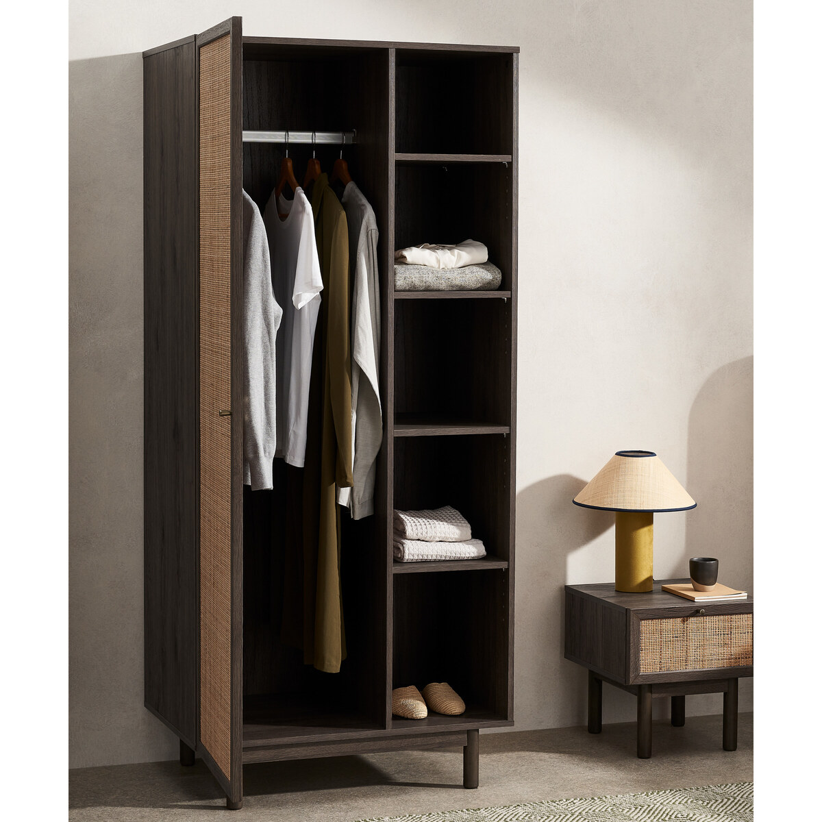 Pavia Double Wardrobe, Natural Rattan & Walnut Effect – image 4