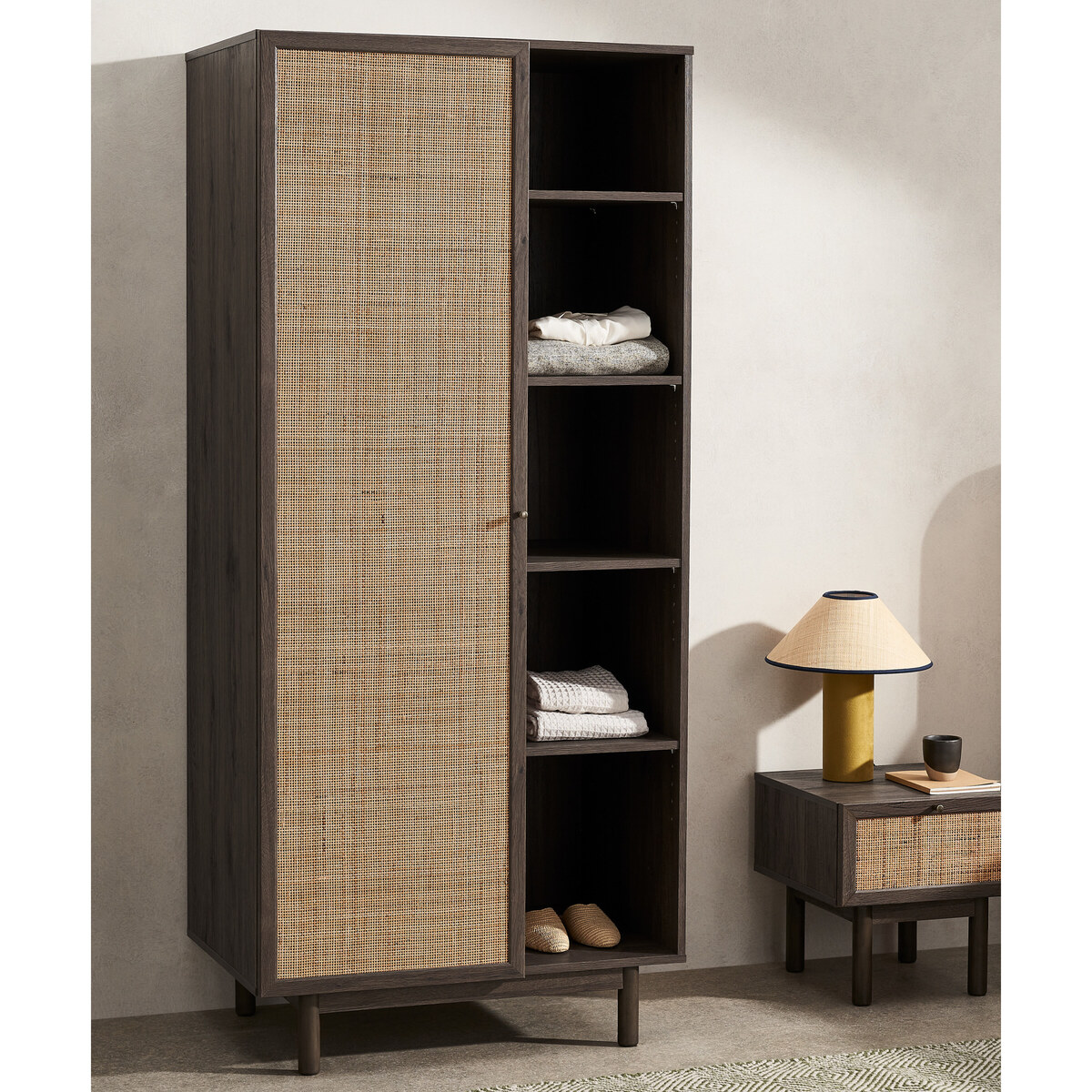 Pavia Double Wardrobe, Natural Rattan & Walnut Effect – image 9