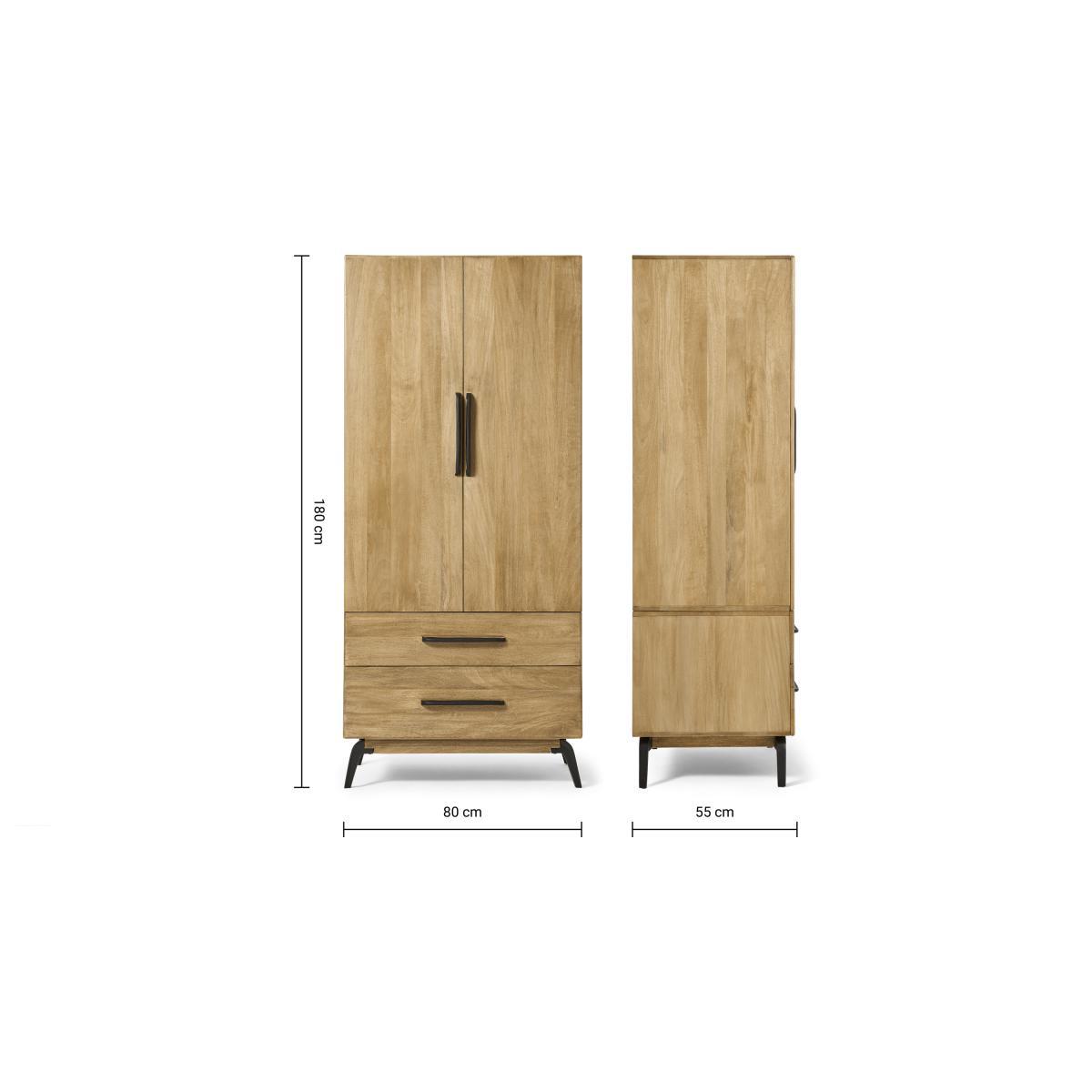 Lucien 2 Door Wardrobe, Light Mango Wood – image 11
