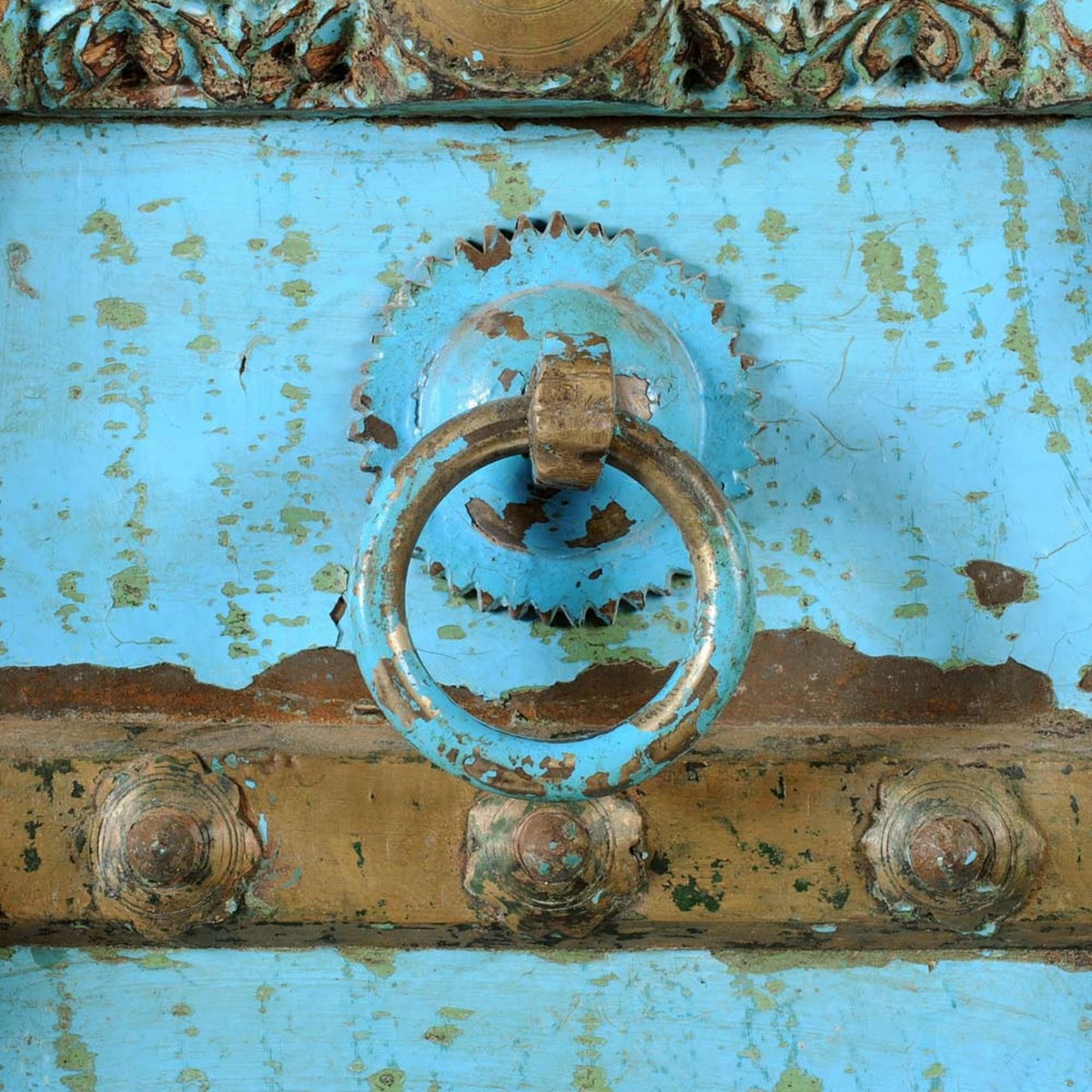 Solid mango wood Indian wardrobe in blue with distressed finish W 90cm Madras – image 3