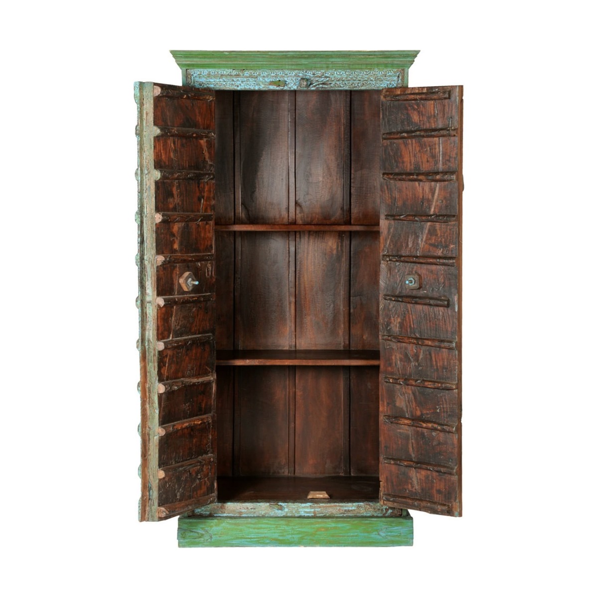 Solid mango wood Indian wardrobe in blue with distressed finish W 90cm Madras – image 2