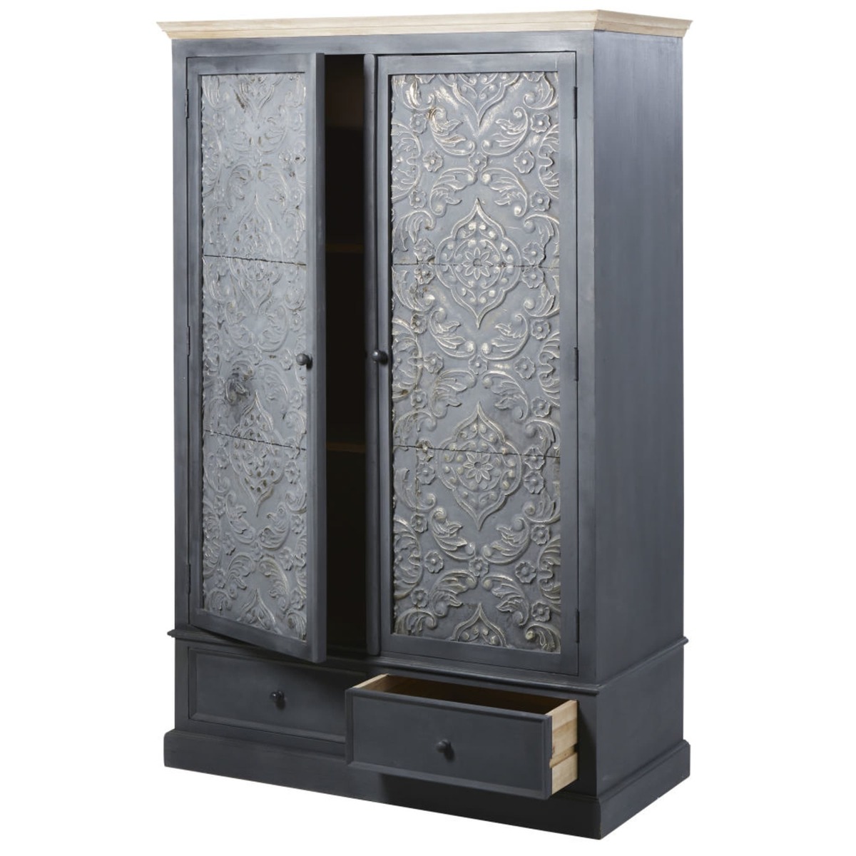 Dark Grey 2-Door 2-Drawer Wardrobe Wabi – image 3