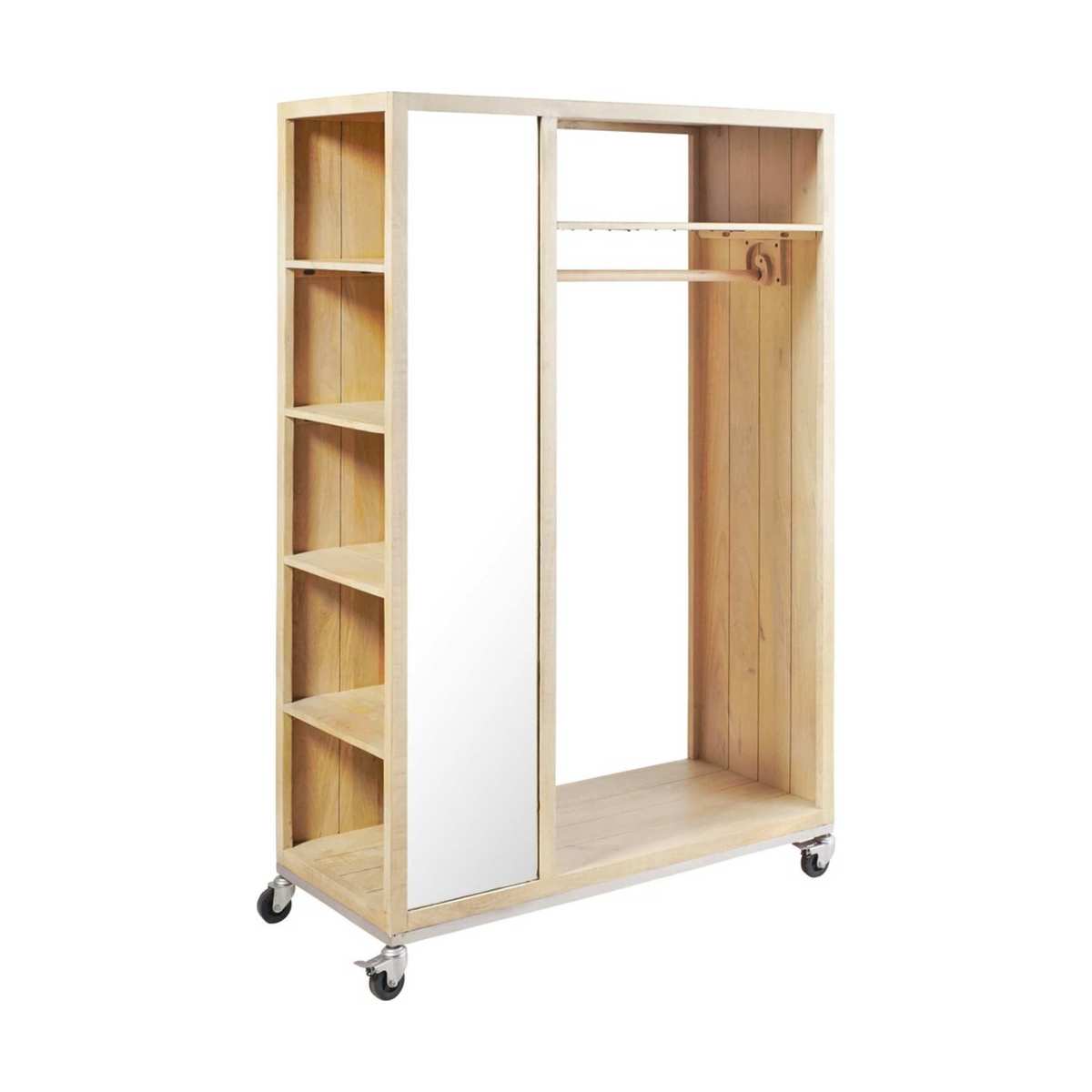 Mango Wood Wardrobe on Casters 1 Mirror Farmers pro – image 2