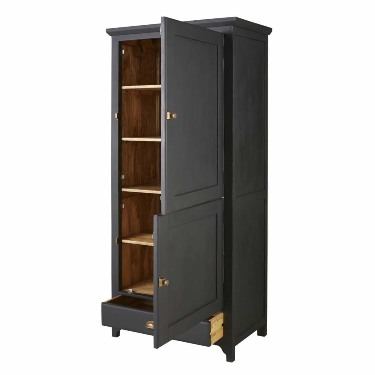 1-door 3-drawer slate grey solid mango wood wardrobe Cezanne – image 2