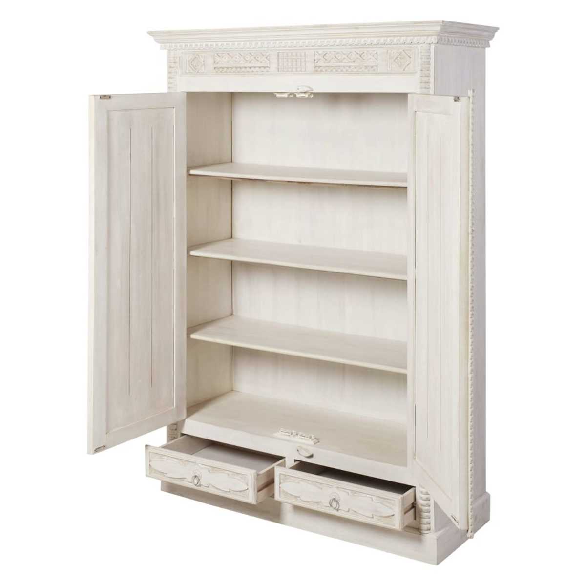 2-drawer 2-door aged white solid mango wood wardrobe Janna – image 2
