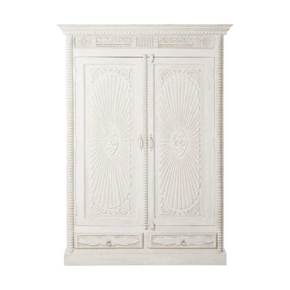 2-drawer 2-door aged white solid mango wood wardrobe Janna – image 1
