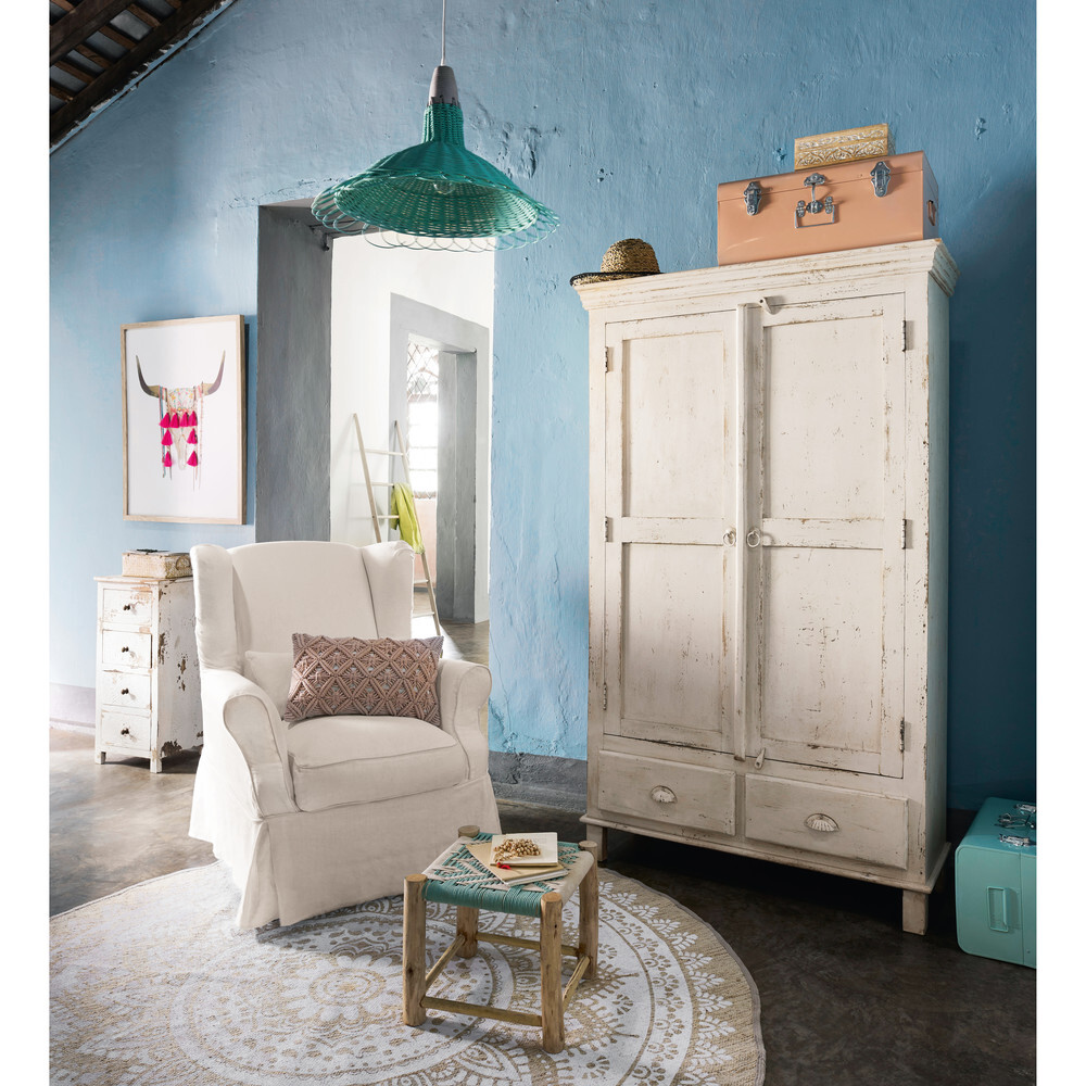 Patinated white mango wood 2-door 2-drawer wardrobe – image 3