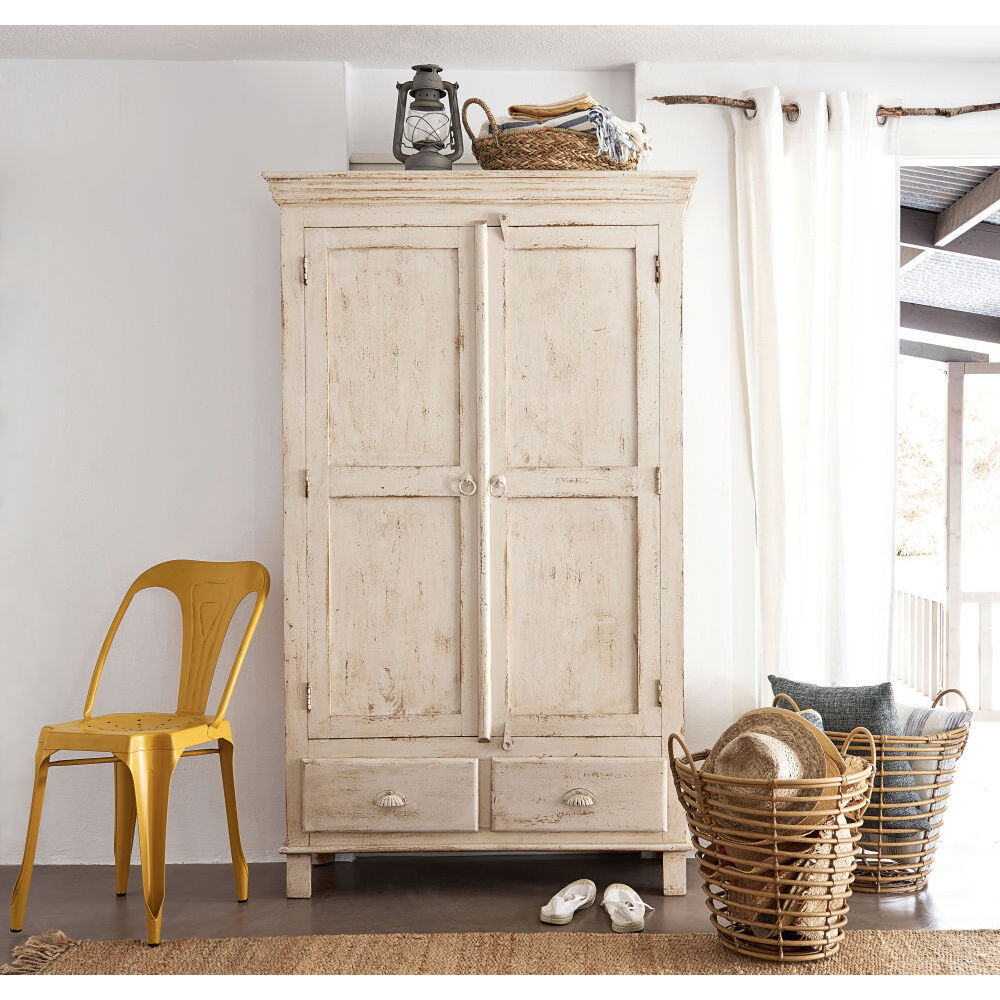 Patinated white mango wood 2-door 2-drawer wardrobe – image 4