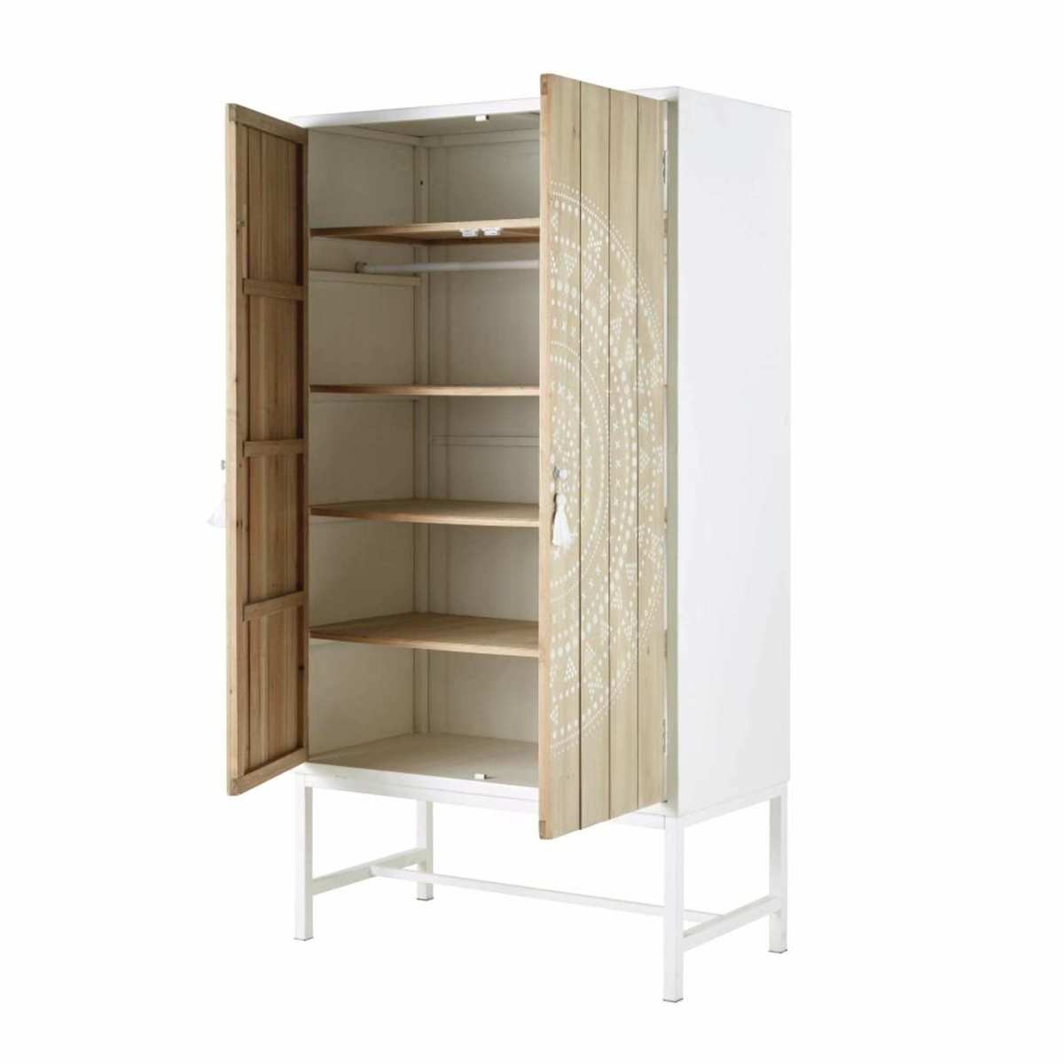 White Metal and Fir 2-Door Wardrobe with Print Latika – image 3