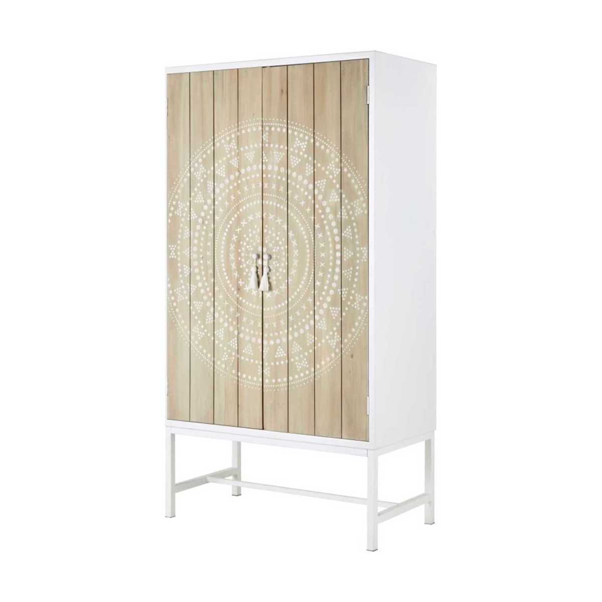 White Metal and Fir 2-Door Wardrobe with Print Latika – image 2
