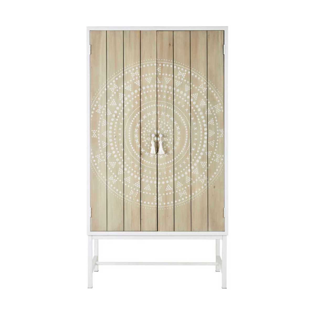 White Metal and Fir 2-Door Wardrobe with Print Latika – image 1