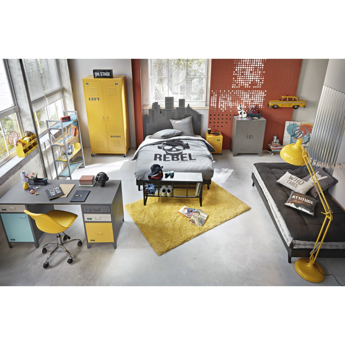 Yellow Metal 2-Doors Wardrobe on Wheels Loft – image 2