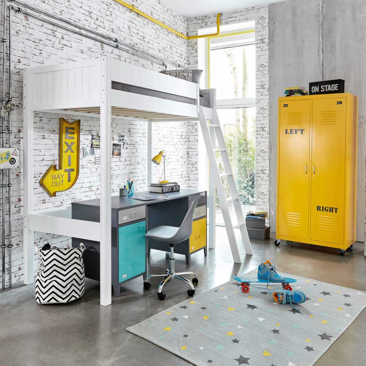 Yellow Metal 2-Doors Wardrobe on Wheels Loft – image 4