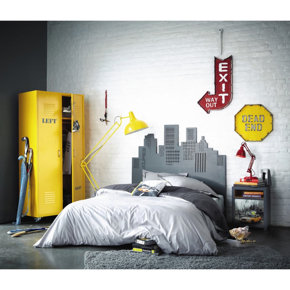 Yellow Metal 2-Doors Wardrobe on Wheels Loft – image 6