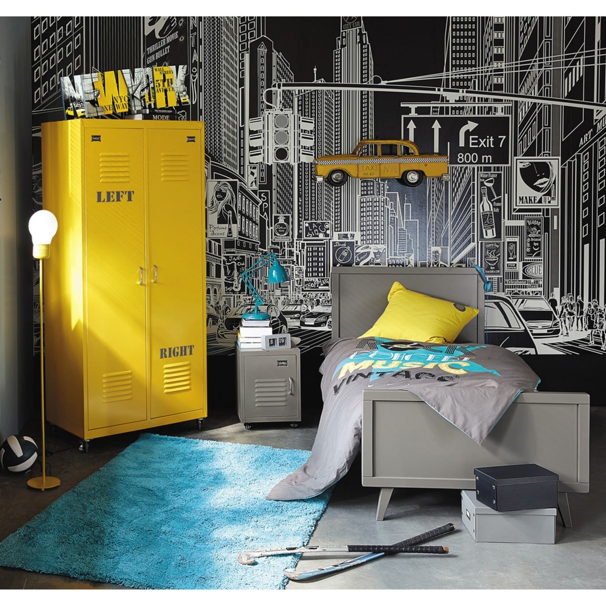 Yellow Metal 2-Doors Wardrobe on Wheels Loft – image 7