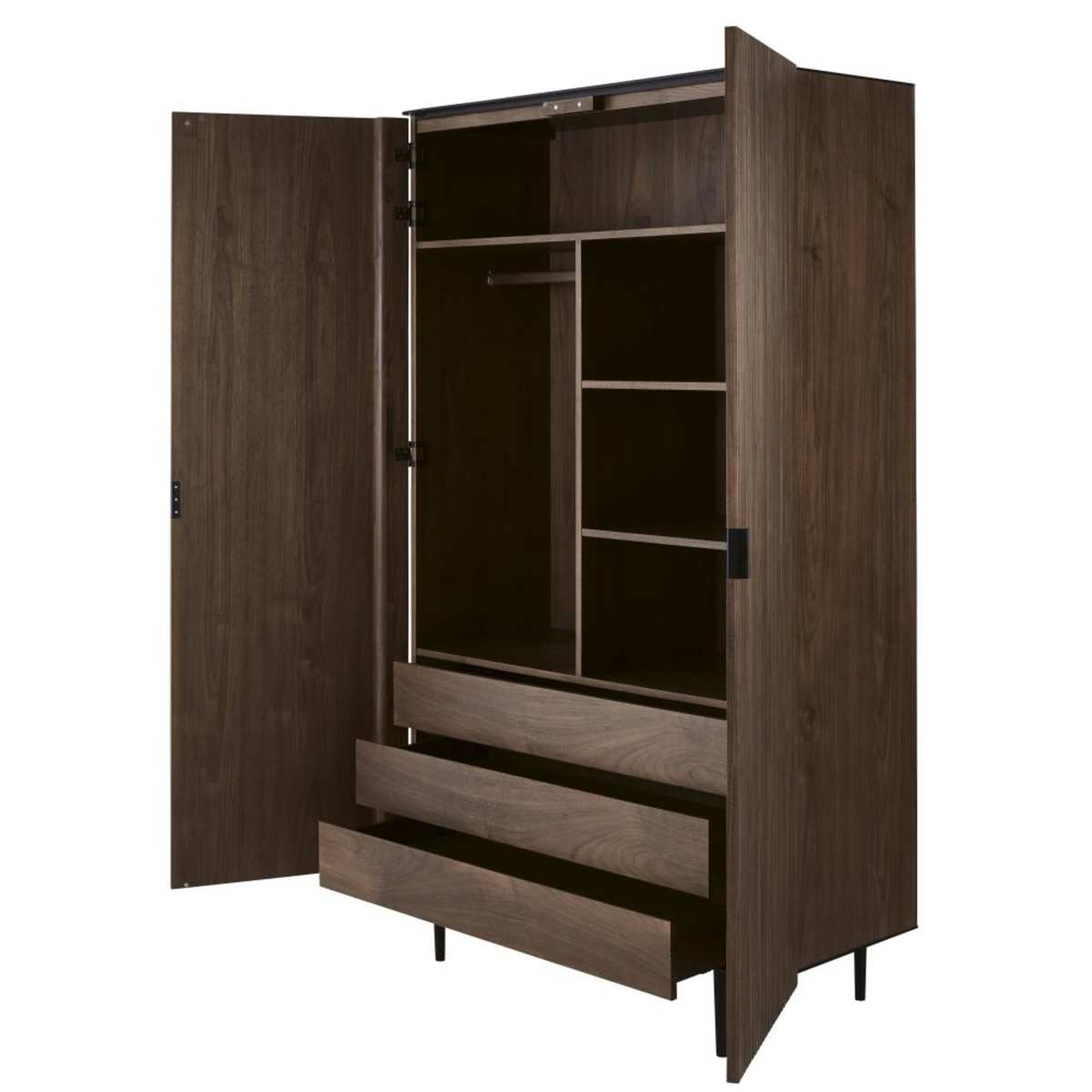 3-drawer imitation walnut 3-drawer chest of drawers with black metal Spiga – image 2