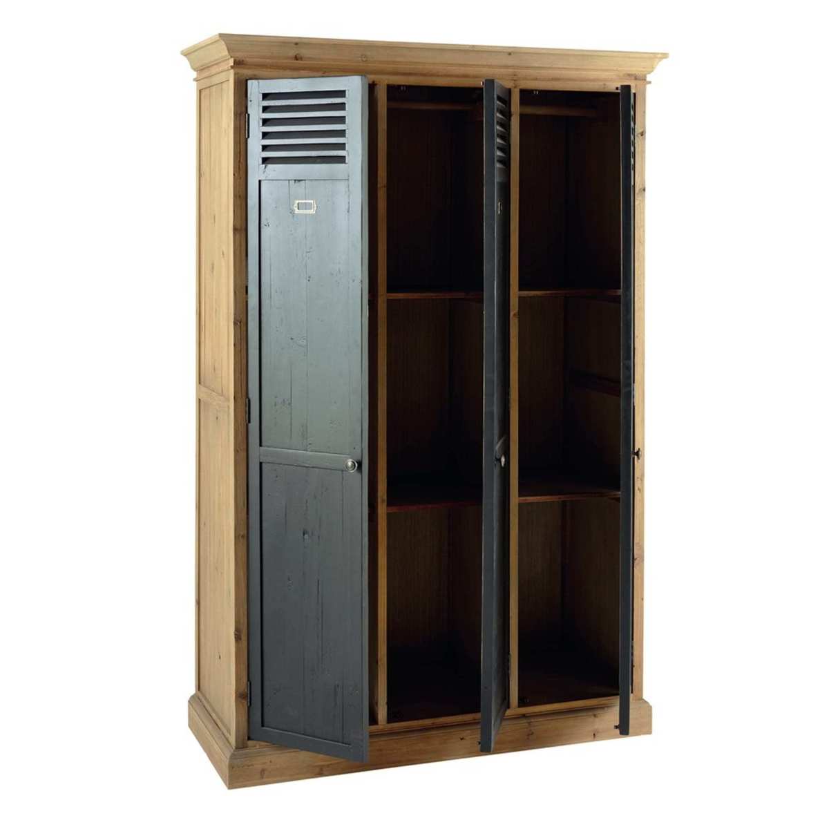 Black Recycled Pine Industrial 3-Door Wardrobe Toulouse – image 3