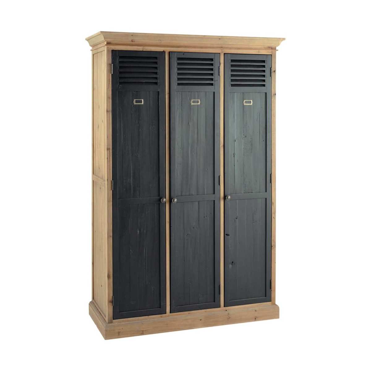 Black Recycled Pine Industrial 3-Door Wardrobe Toulouse – image 2