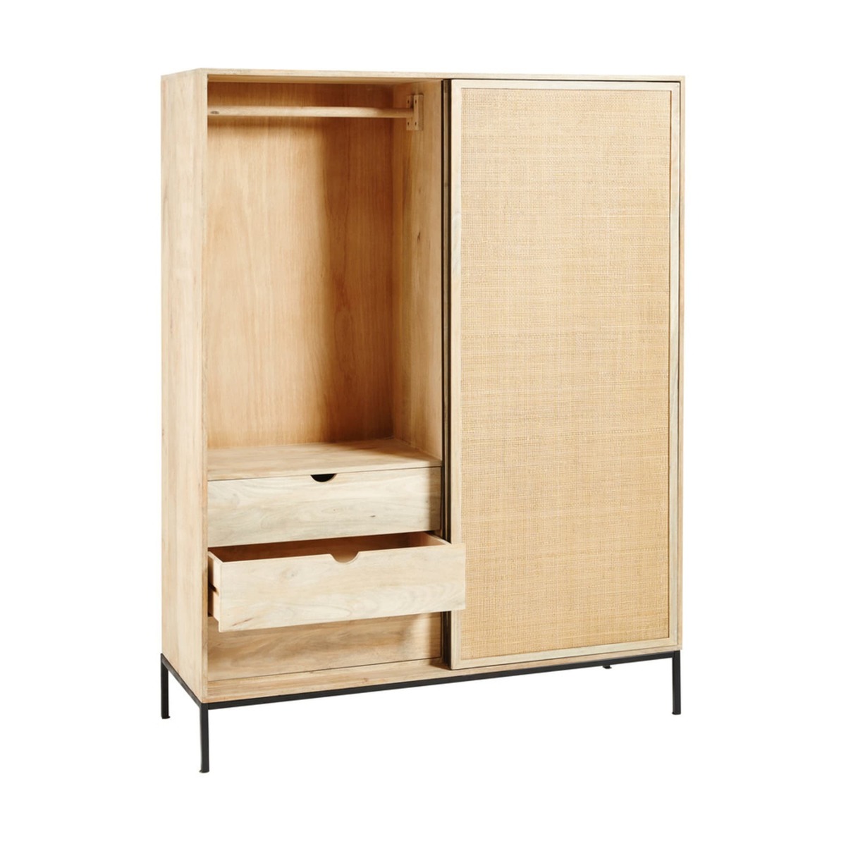 Solid Mango Wood and Rattan 2-Door Wardrobe Helios – image 3