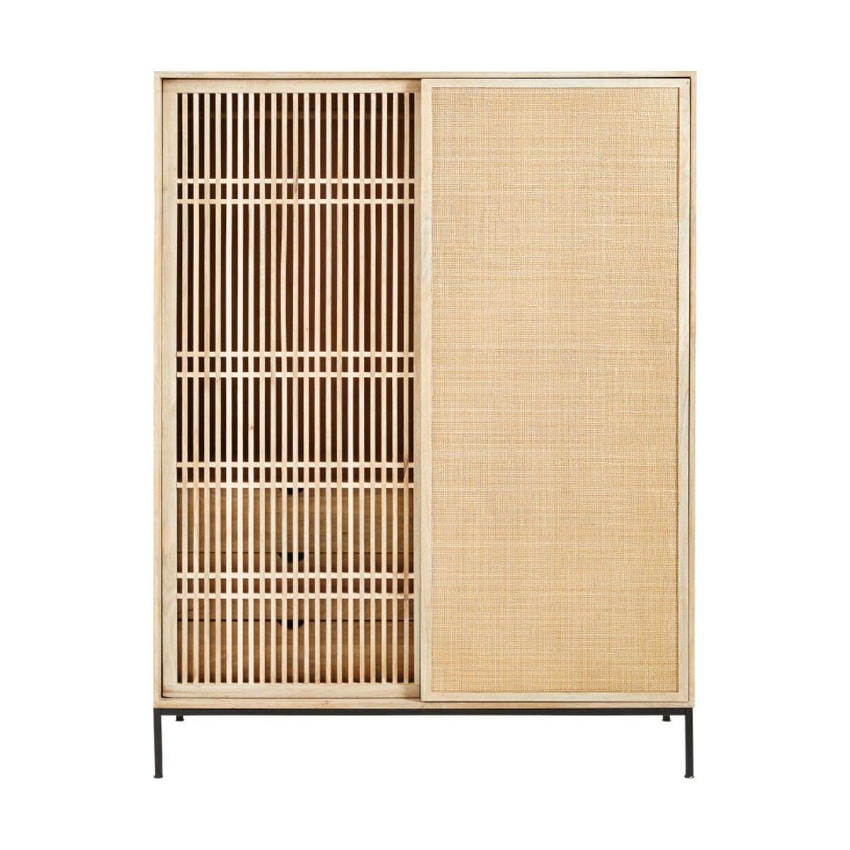 Solid Mango Wood and Rattan 2-Door Wardrobe Helios – image 1
