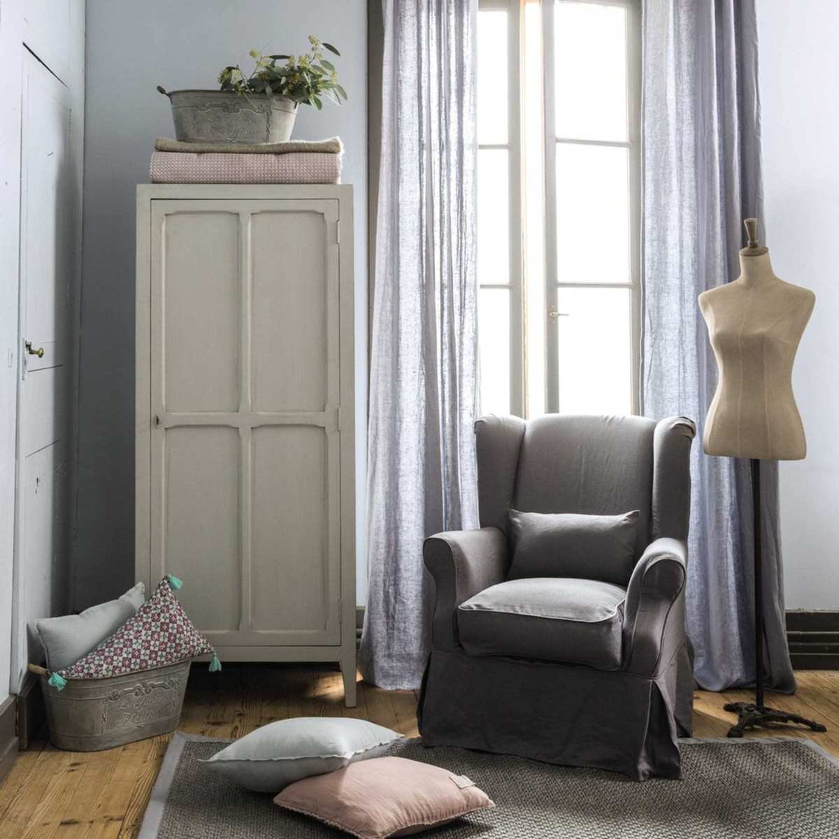 Mango wood wardrobe in grey W 75cm Pensionnat – image 6