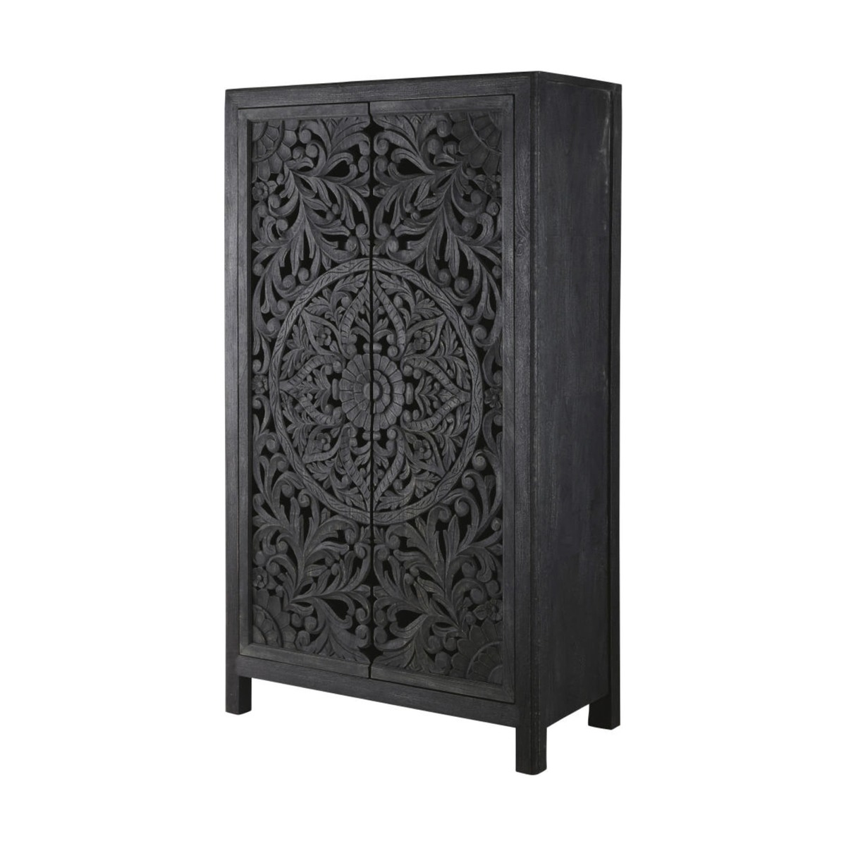 Blue-Black Carved Solid Mango Wood 2-Door Wardrobe Kerala – image 2
