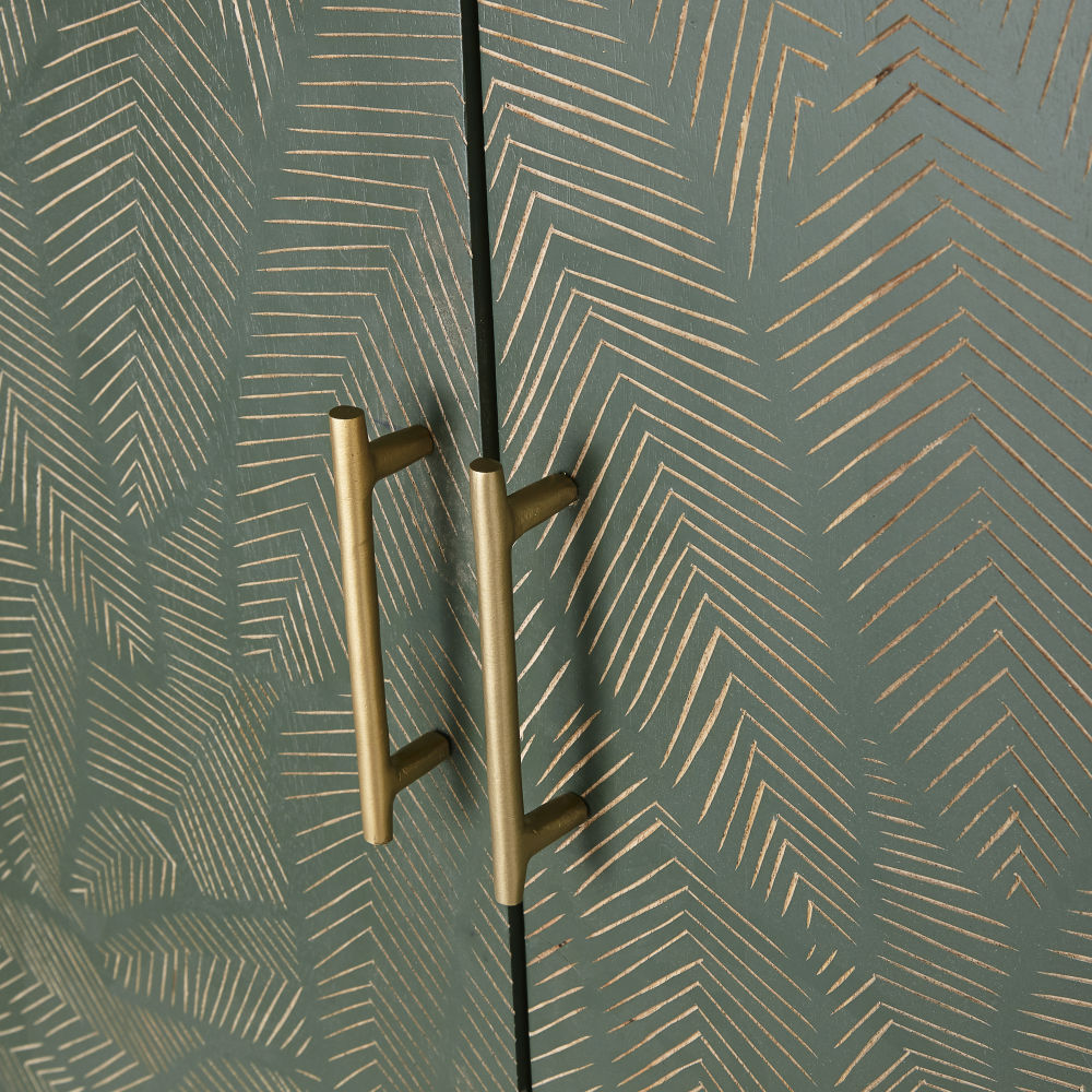 2-door black solid mango wood wardrobe with leaf motifs – image 3