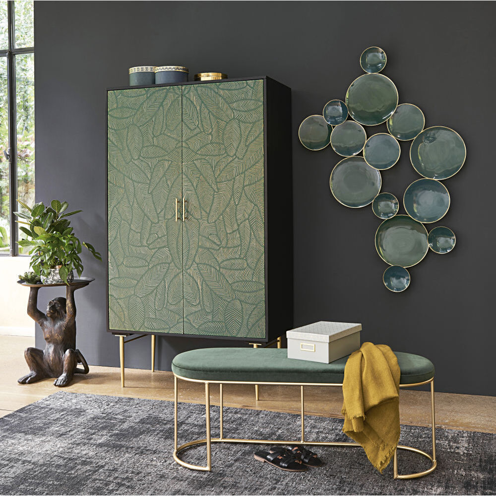 2-door black solid mango wood wardrobe with leaf motifs – image 4