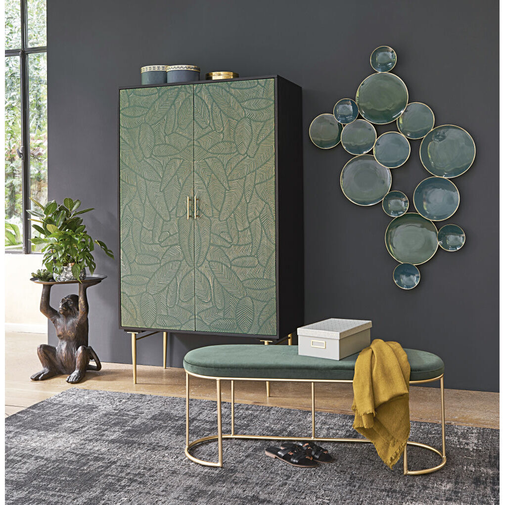 2-door black solid mango wood wardrobe with leaf motifs – image 5