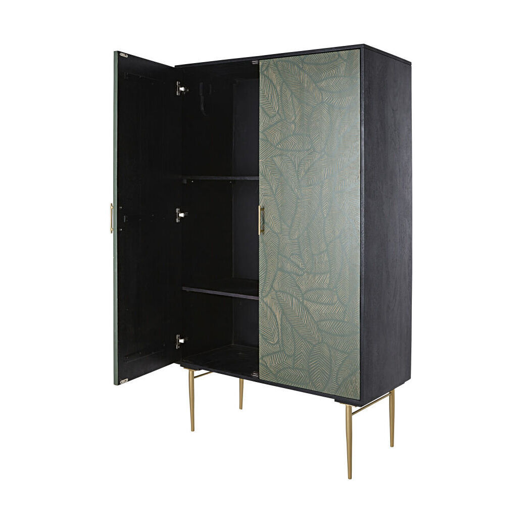 2-door black solid mango wood wardrobe with leaf motifs – image 2