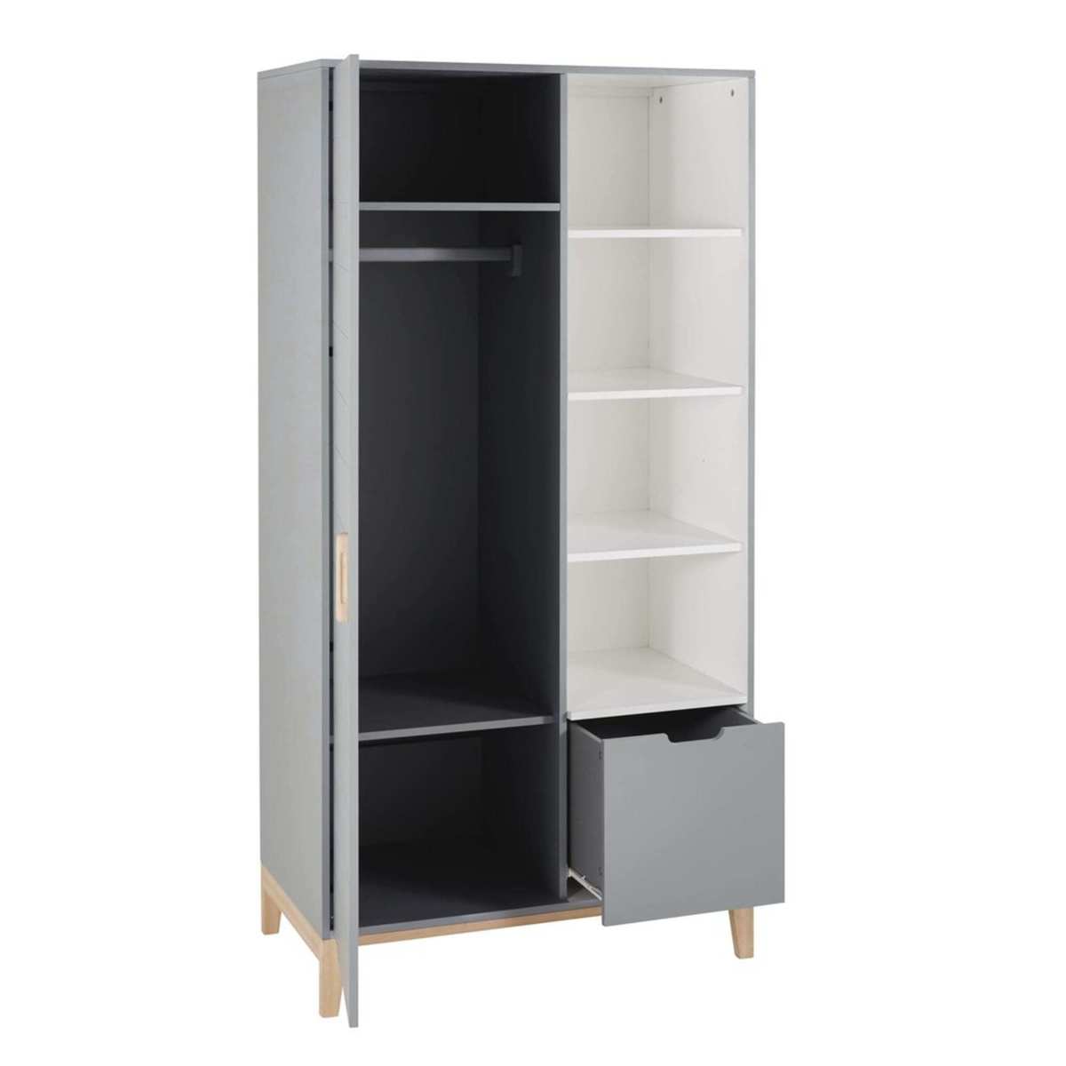 Grey-Blue Vintage 2-Door 1-Drawer Wardrobe Gaspard – image 3