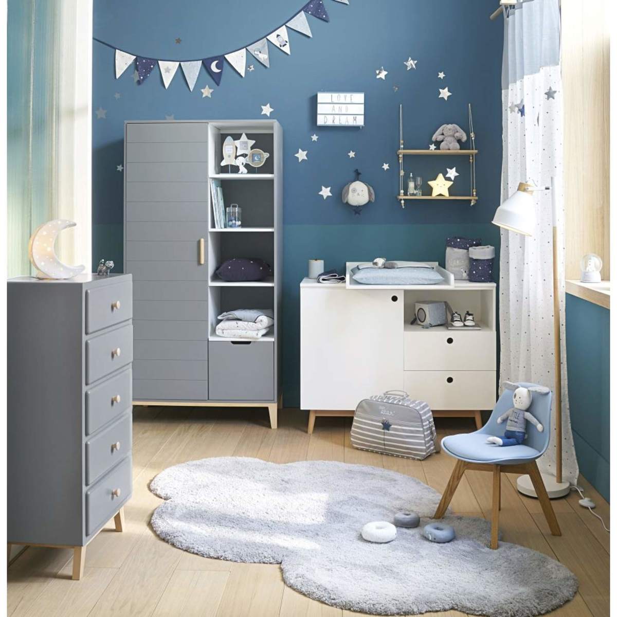Grey-Blue Vintage 2-Door 1-Drawer Wardrobe Gaspard – image 8