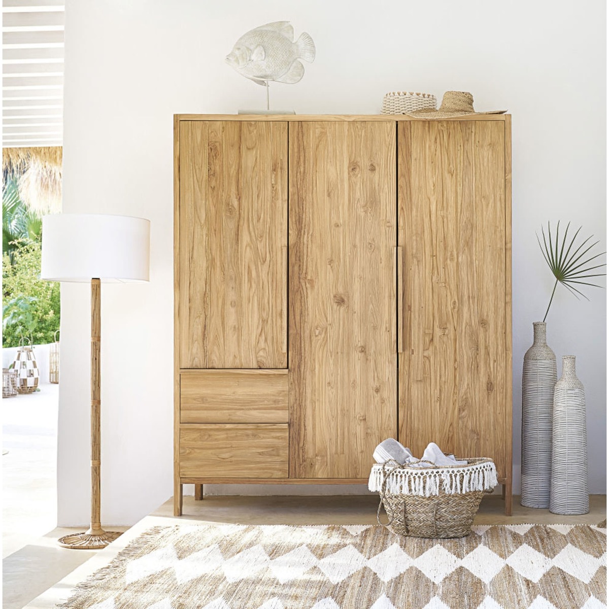 3-door 2-drawer solid recycled teak wardrobe Surabaya – image 4