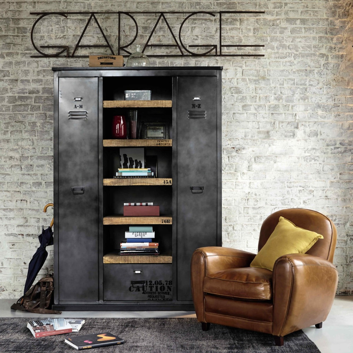 Antiqued Metal and Solid Mango Wood Industrial Closet Manufacture – image 5