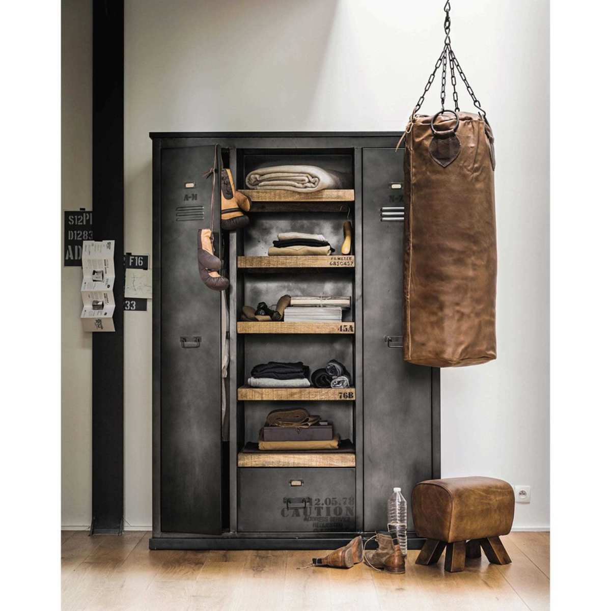 Antiqued Metal and Solid Mango Wood Industrial Closet Manufacture – image 7