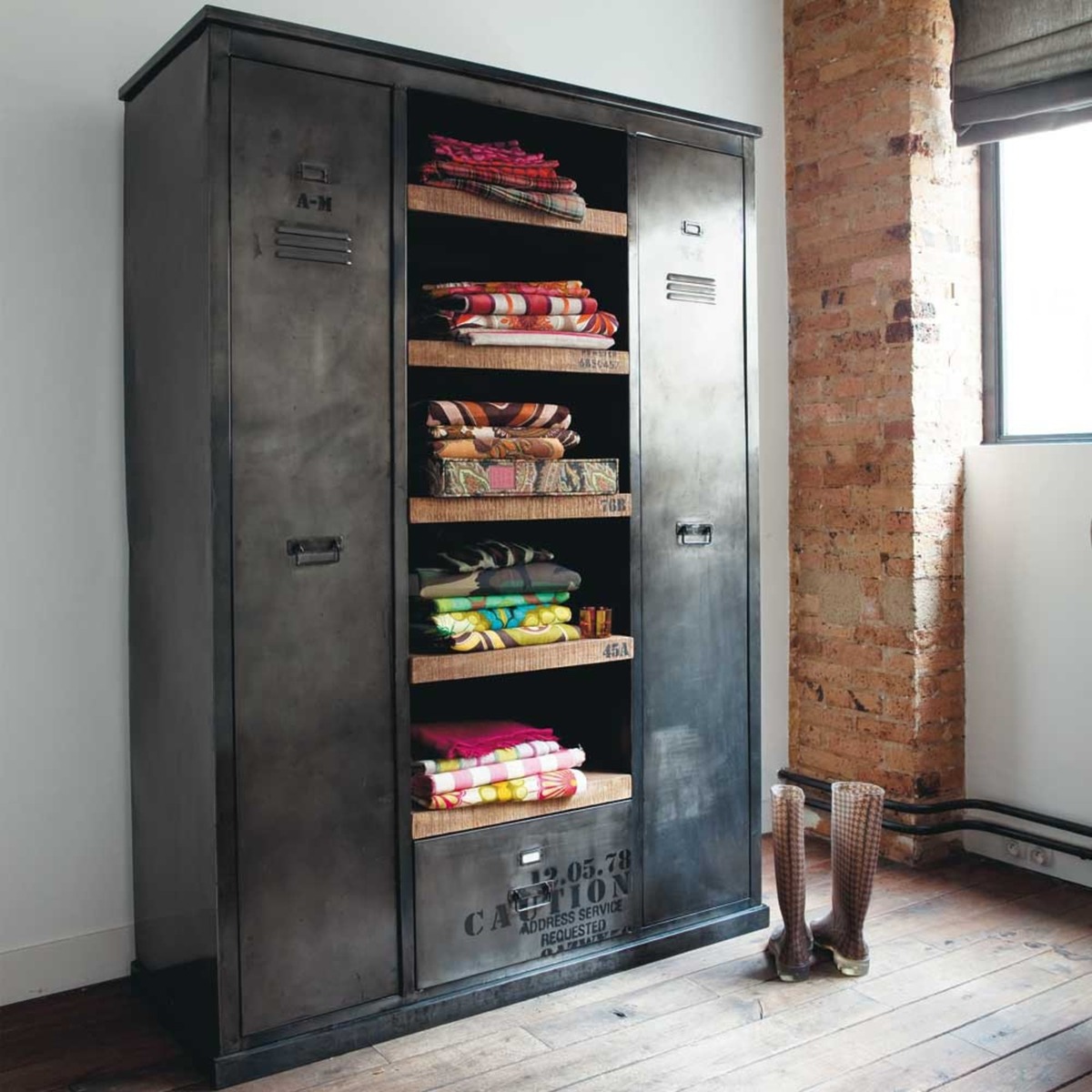Antiqued Metal and Solid Mango Wood Industrial Closet Manufacture – image 8