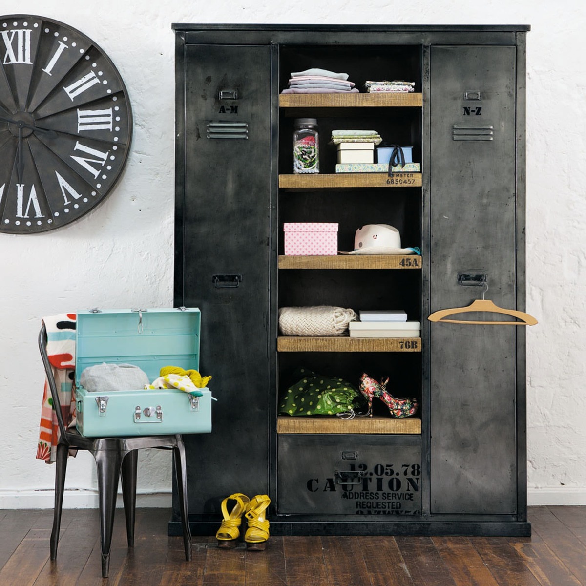 Antiqued Metal and Solid Mango Wood Industrial Closet Manufacture – image 9