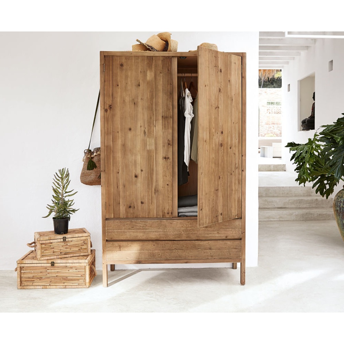 Recycled Pine 2-Door 2-Drawer Wardrobe Cappadoce – image 6